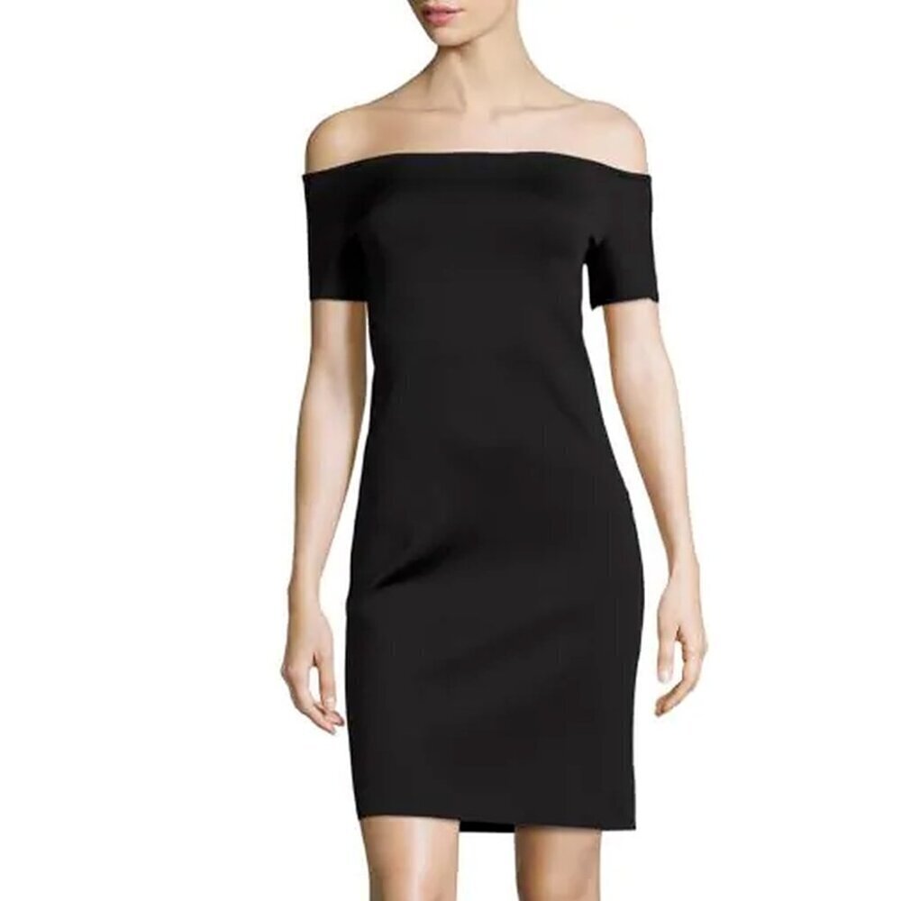New! Helmut Lang Black Neoprene Off Shoulder Dress 21744